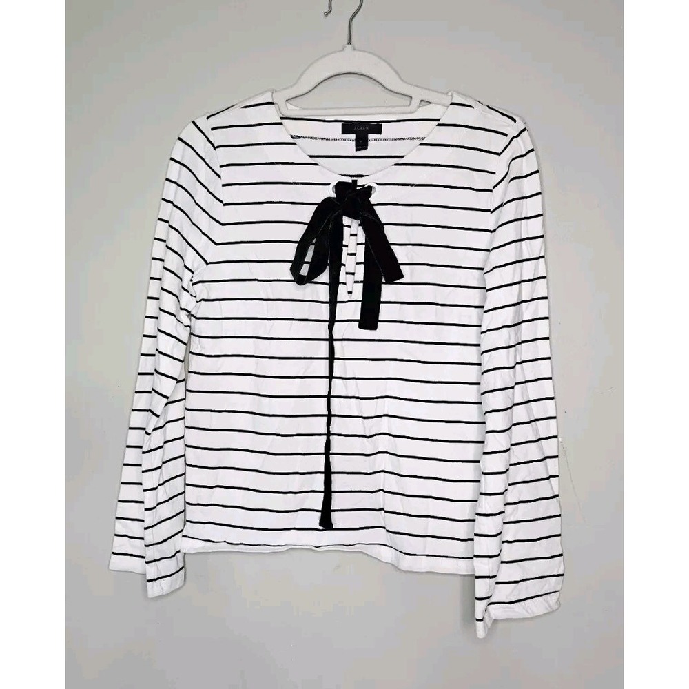 🌷J Crew Top Womens Medium White Black Striped Shirt💚